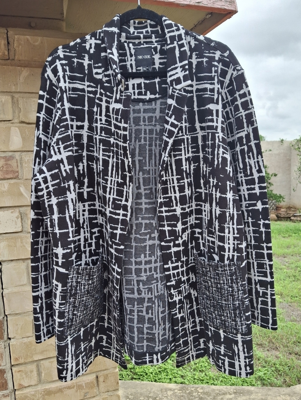 Nic+Zoe Geometric Black & White Open-Front Knit Boyfriend Blazer Women Size Xxl — image 3 of 8